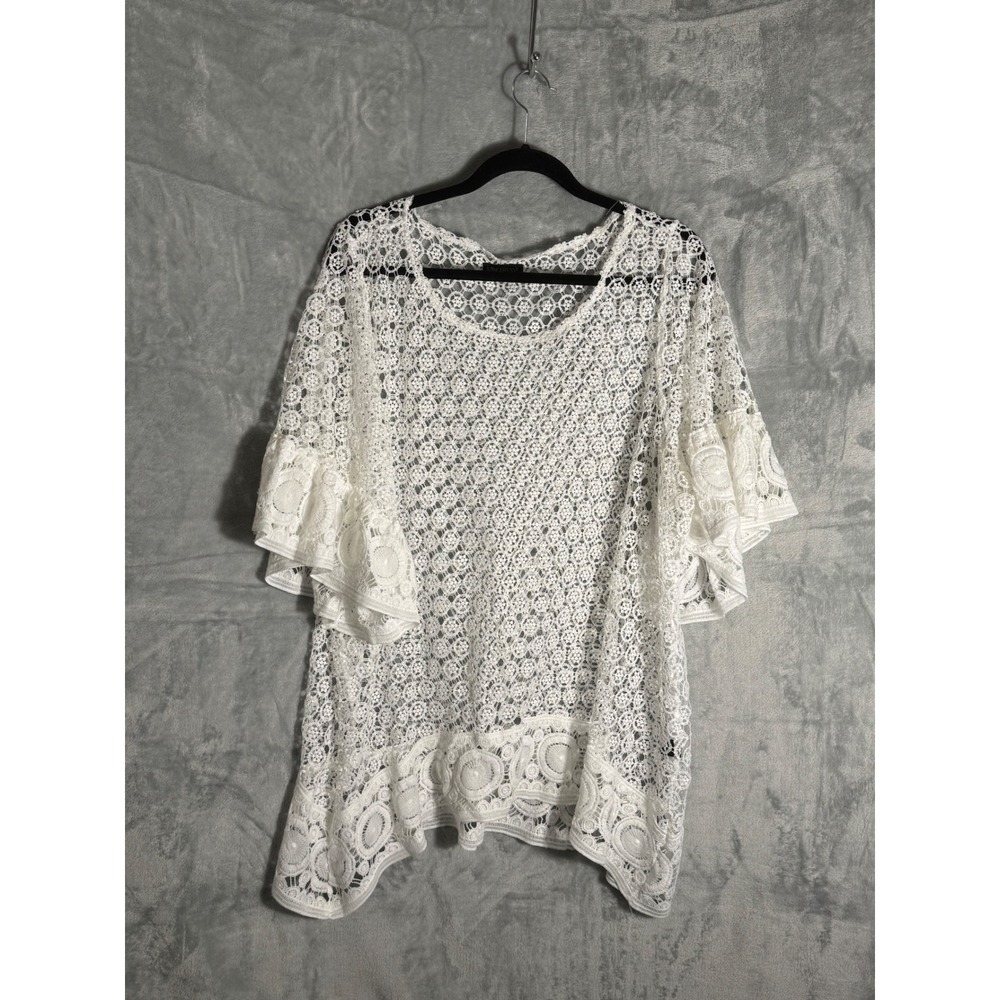Lane Bryant White Crochet Lace Tiered Bell Sleeve Blouse Top Plus Size 18/20